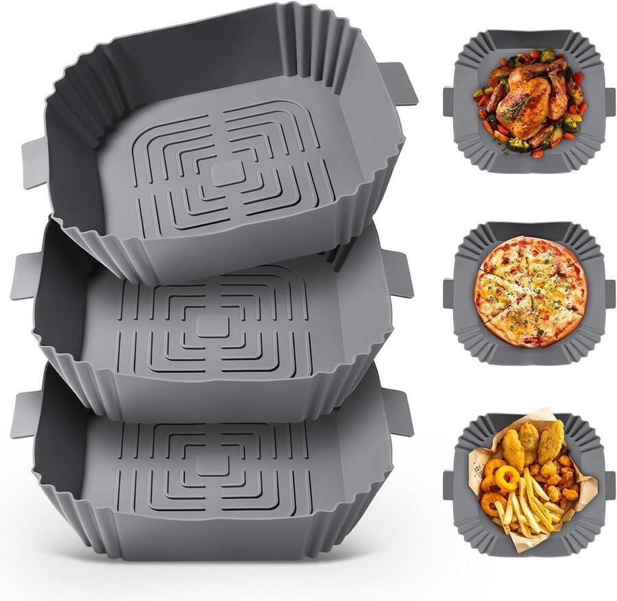 Siliconen Bakvormen Accessoires Set voor heteluchtfriteuse en oven 3 stuks siliconen vormen Herbruikbare inzetaccessoires voor airfryer en magnetron