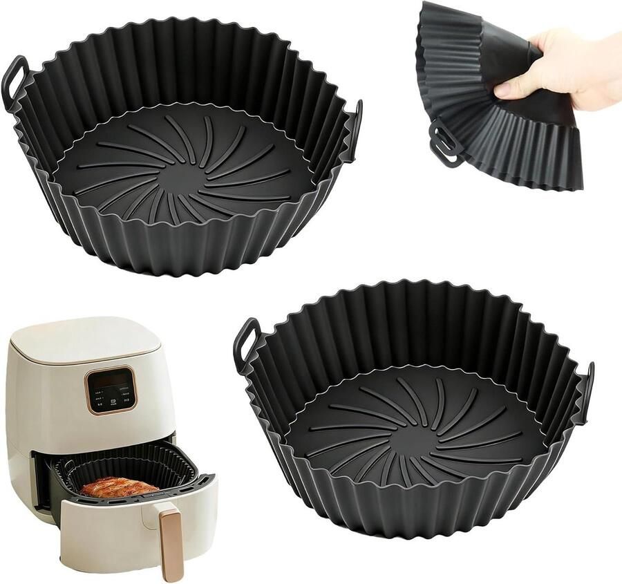 Siliconen Bakvormen Airfryer Accessoires Veelzijdig Koken Unieke Golfstructuur 2 stuks 20cm Zwart
