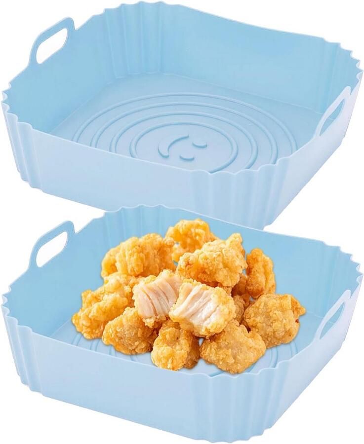 Siliconen Bakvormen Airfryer Mand Lucht Frituren Herbruikbaar Antiaanbak 22 cm Vierkant Blauw