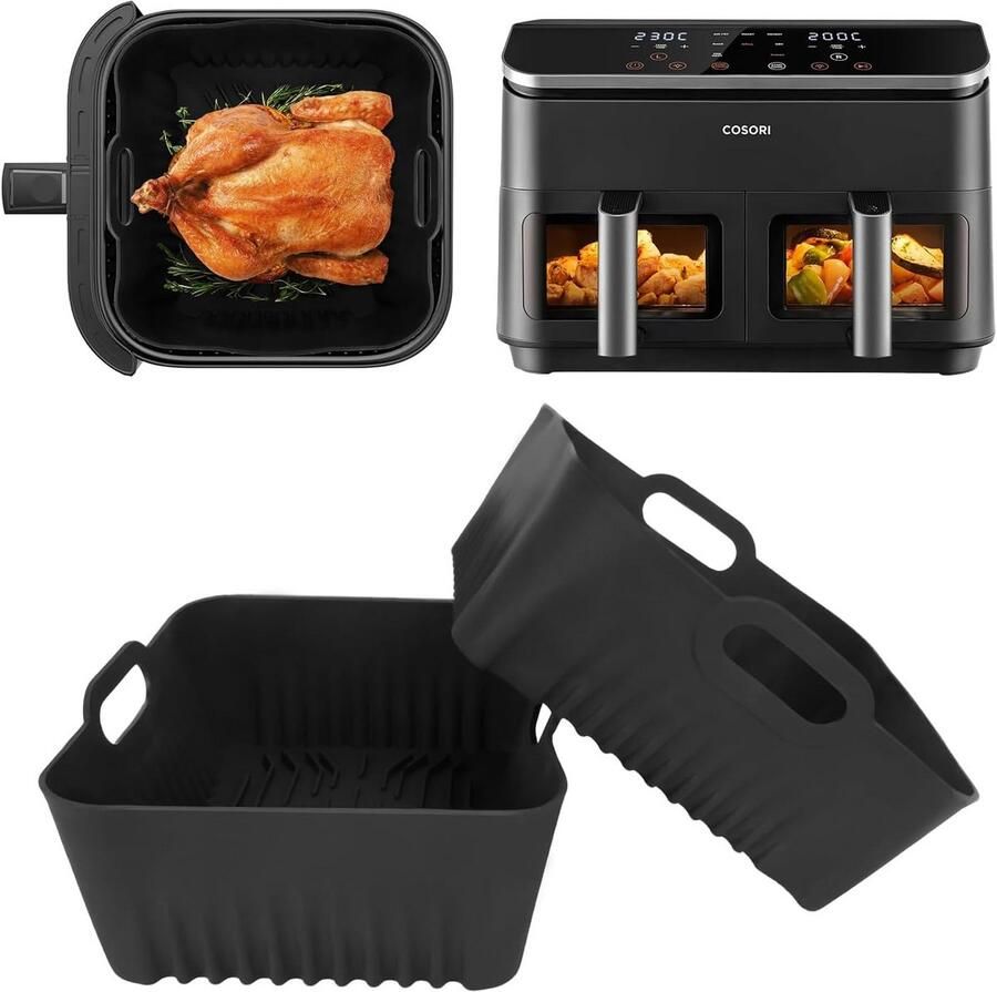 Siliconen bakvormen Airfryer manden Gezond Koken Groefontwerp 2 stuks Zwart