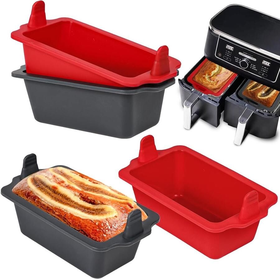 Siliconen Bakvormen voor Brood en Taarten Set van 4 Stuks voor Airfryer en Oven Rectangulaire Bakvormen voor Perfecte Bakresultaten