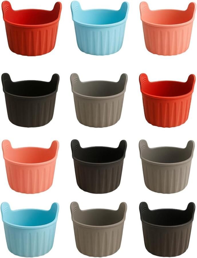 Siliconen bakvormen voor de airfryer 12 stuks Antiaanbaklaag hoge sterkte (-40°C tot 230°C) Cakes muffins flanellen taarten Wasbaar meerkleurig herbruikbaar