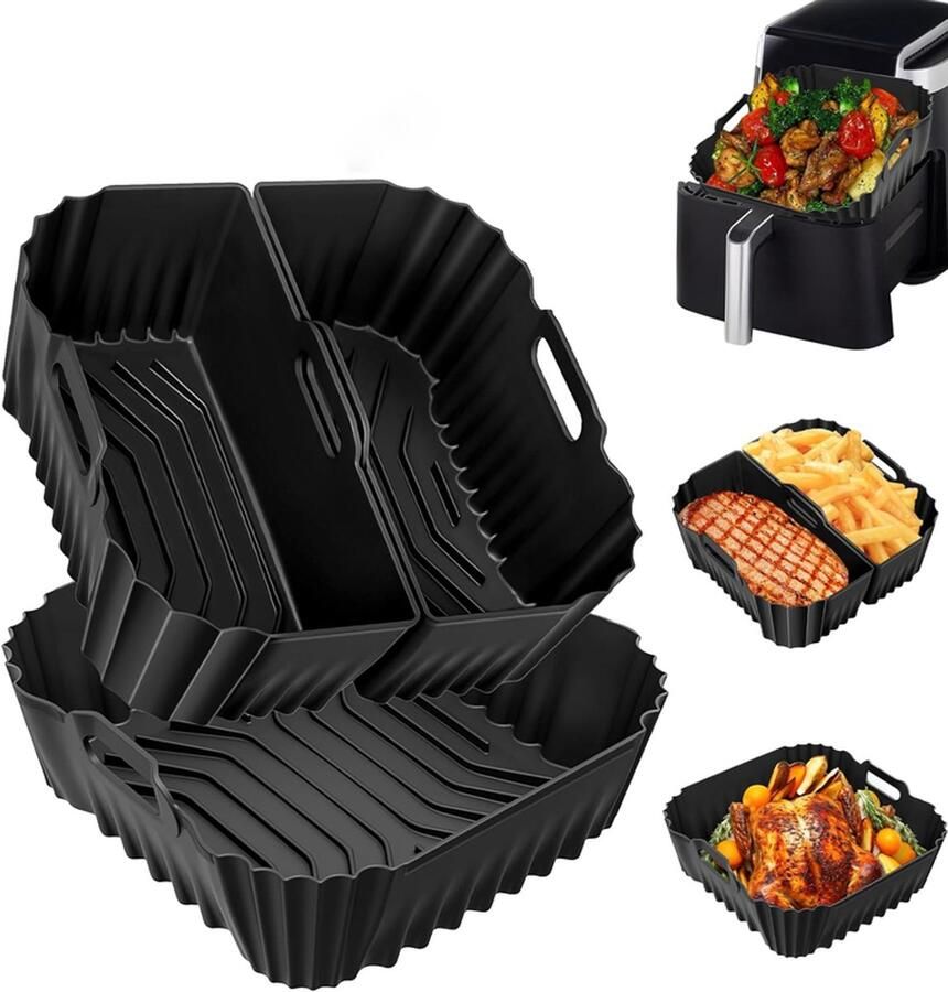 Siliconen bakvormen voor de airfryer set van 2 herbruikbare vierkante bakvormen met siliconen inzetstukken geschikt voor een airfryer met twee compartimenten
