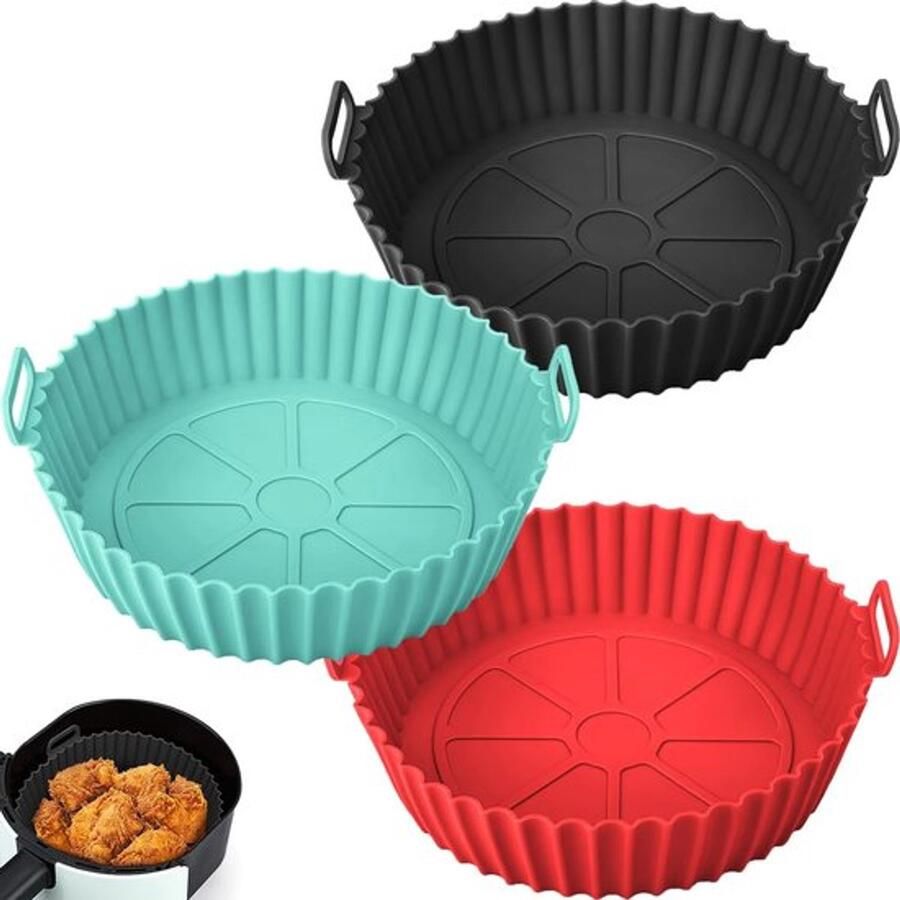 Siliconen bakvormenset (3 stuks) Siliconen bakvorm voor airfryer accessoire BPA-vrij Herbruikbaar Alternatief voor bakpapier Antiaanbaklaag Geschikt voor airfryers ovens magnetrons en cakevormen Hittebestendig