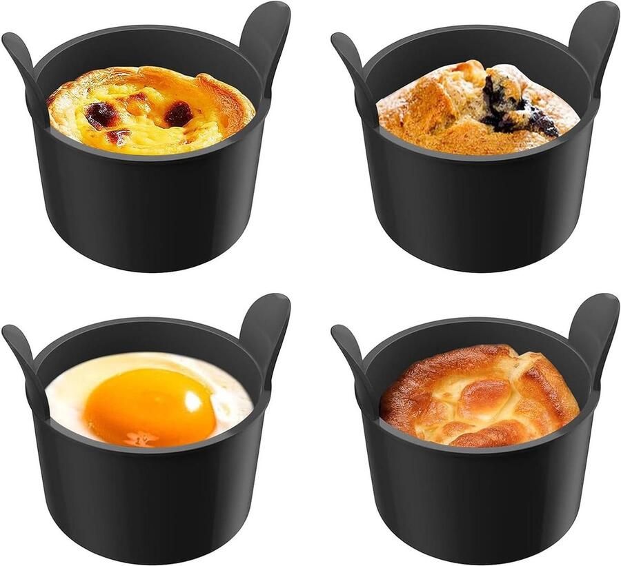 Eierdopjes Siliconen Eierzakjes Wafelvormen Eieren Pocheren Eenvoudig Verwijderen 4 stuks Zwart
