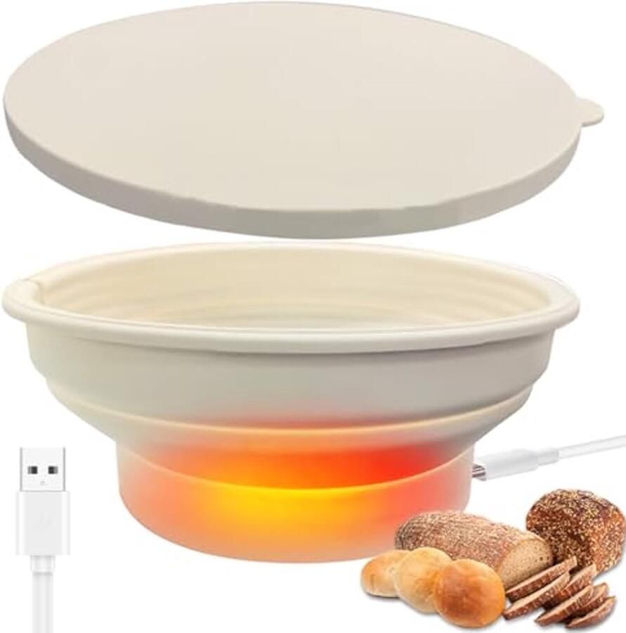 Siliconen Brood Bakmand 9 Inch Opvouwbare Baneton met Verwarming voor Perfect Brood