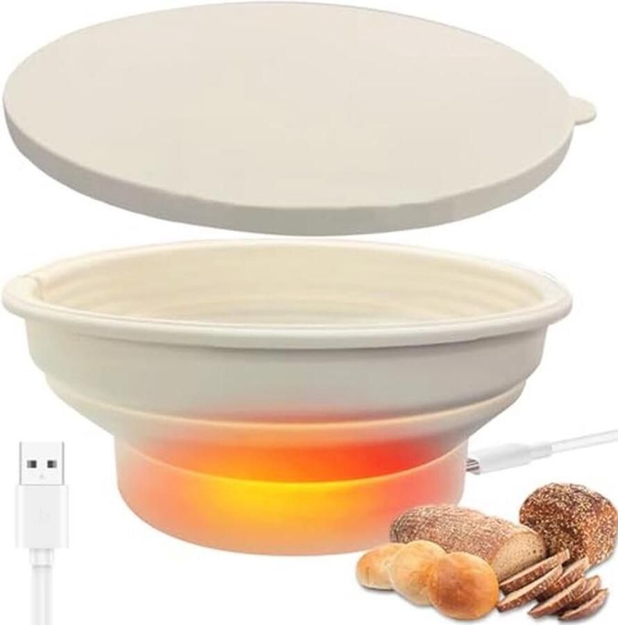 Siliconen Brood Bakmand 9 Inch Opvouwbare Baneton met Verwarming voor Perfect Brood