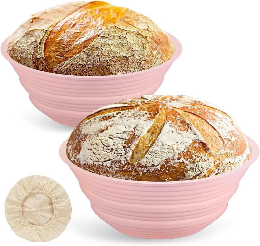Siliconen Broodmand Rijsmand Deeg Brood Bakken Vaatwasmachinebestendig 2 Stuks Roze