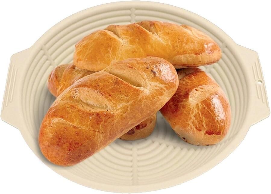Siliconen Broodmand Rijsmand Zuurdesem Broodbakken Thuis Opvouwbaar Flexibel Materiaal 249 cm Diameter Beige