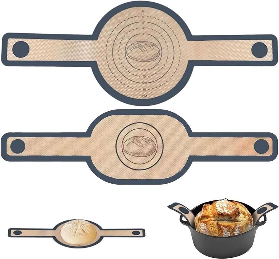 Siliconen Broodslinger Bakmat Dutch Oven Zuurdesem Bakken Extra Lange Handgrepen 57 x 21 cm Grijs