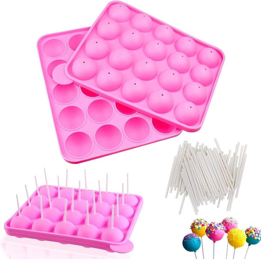 Siliconen Cake Pop Mallen Set met 100 Sticks voor Lollies Chocolade en Snoep 2 Stuks