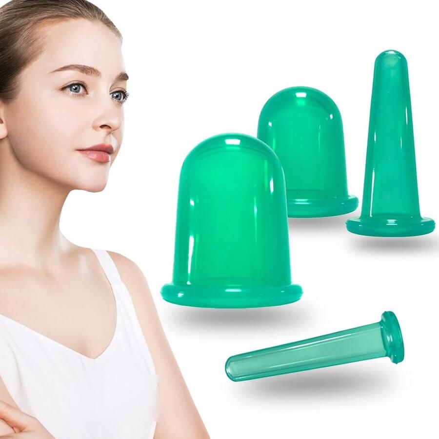 Siliconen Cupping Set voor Lichaam en Gezicht 4 Stuks met Opbergtas Massager tegen Cellulitis en Rimpels