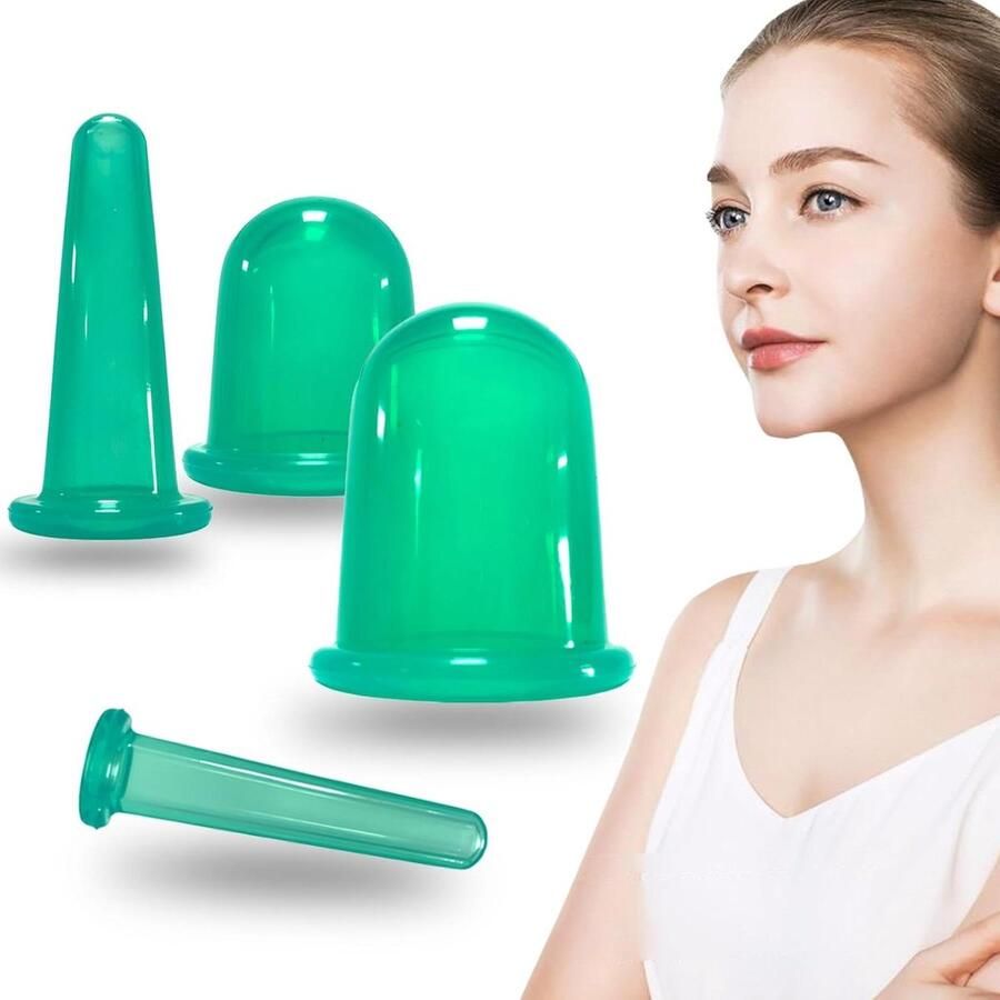 Siliconen Cups Vacuüm Cups Huidverbetering 4 Verschillende Maten Set van 4 Zwart