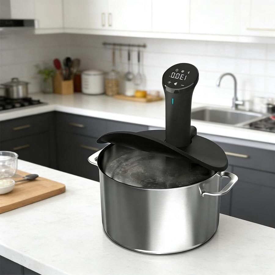 Siliconen Deksel Precisiekoken Deksel Vacuüm Garen Houdt Vocht Vast Tot 28 cm Zwart