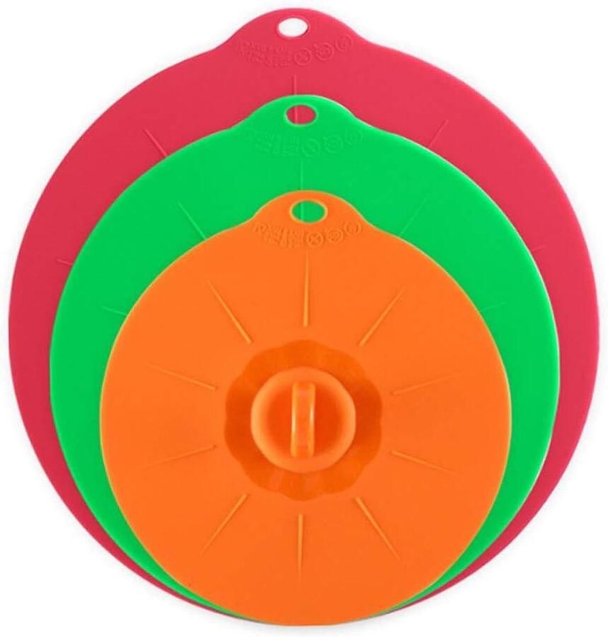 Siliconen Deksel Set Herbruikbare Deksel Voedsel Bewaren Vacuüm Zegel 3 Maten Rood Groen Oranje