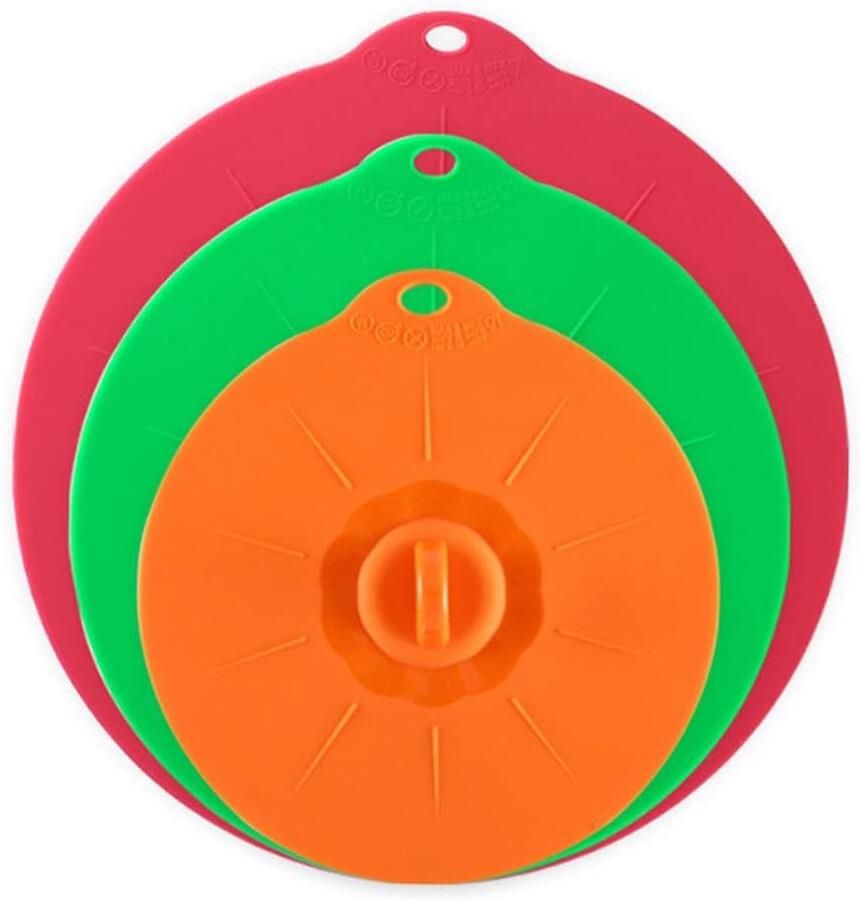 Siliconen Deksel Set Vacuüm Deksel Voedsel Bewaren Herbruikbaar Luchtdicht 3 Maten Rood Groen Oranje
