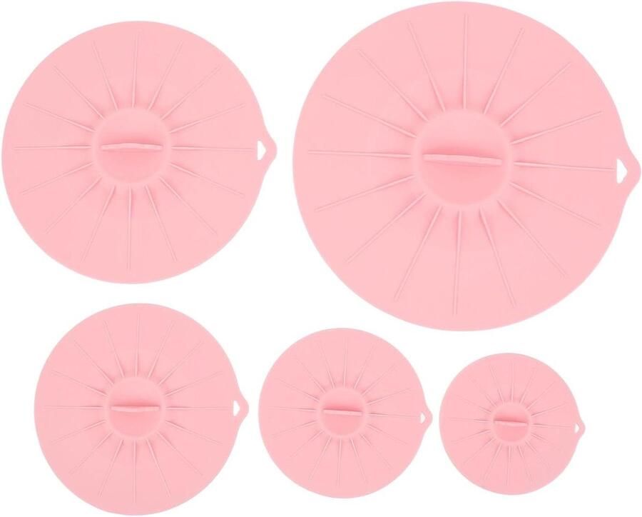 Siliconen Deksel Set Zuigdeksels Herbruikbaar Voedsel Vers Houden Sterke Adsorptie Afdichting 5 Delig Roze