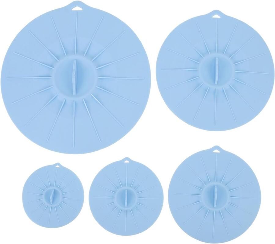 Siliconen Dekselset Zuigdeksels Hittebestendig Voedsel Bewaren Sterke Adsorptie 5 Delig Blauw