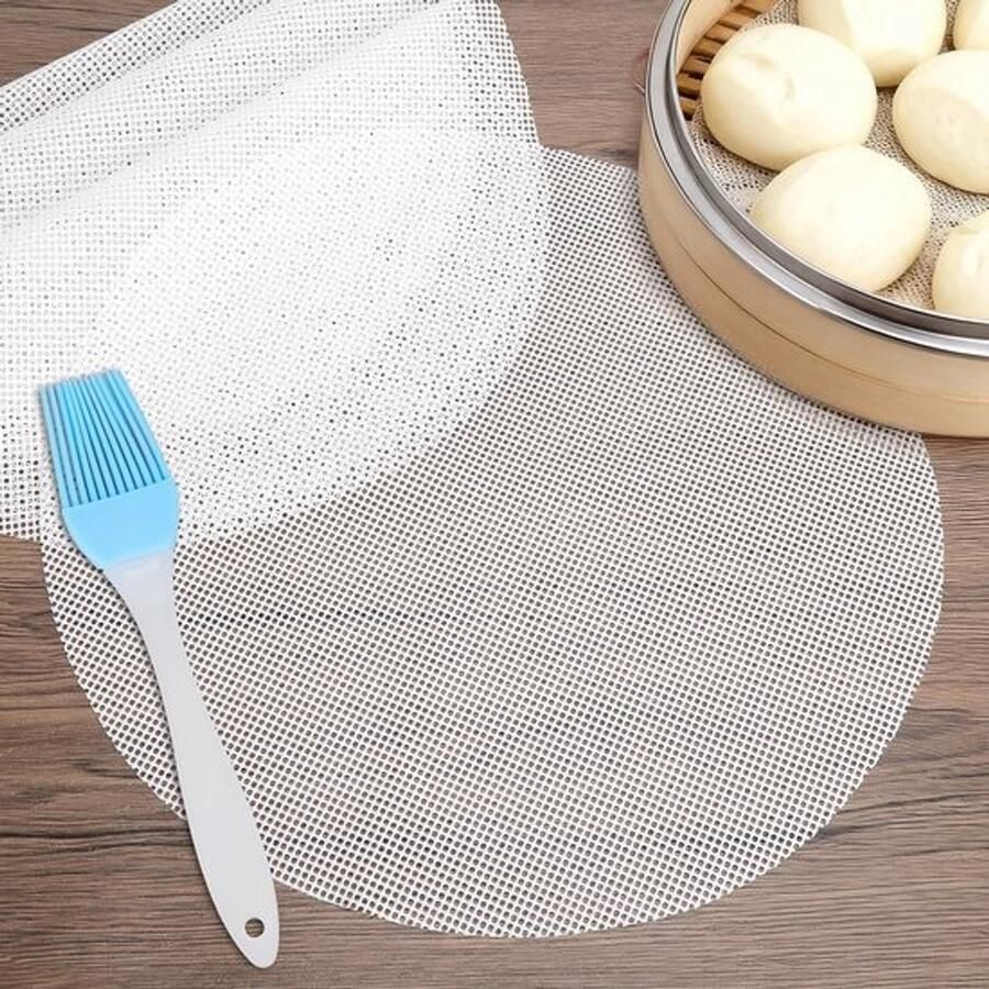 Siliconen Dempermat Ronde Stoommat Dim Sum Koken Geperforeerd Ontwerp 28 cm Diameter Wit