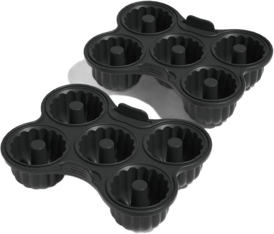 Siliconen Donutbakker Ergonomische handgreep Geschikt voor de airfryer 5 holtes Hittebestendig en vaatwasserbestendig Geschikt voor het bakken van donuts muffins en meer (zwart)