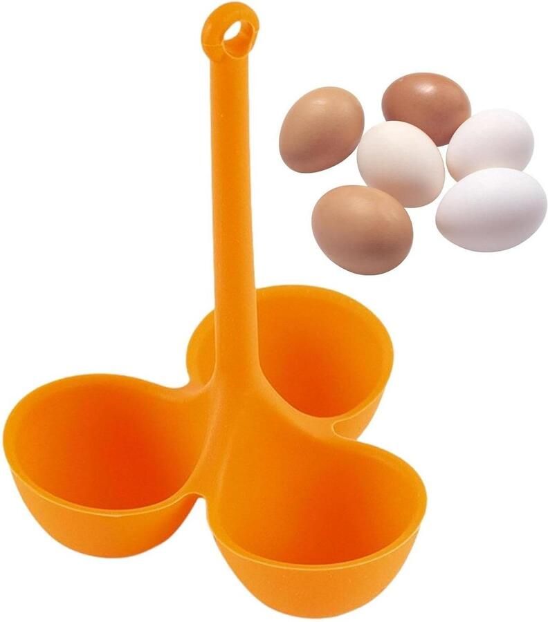 Siliconen Ei Houder Eierkoker Stomer Ontbijt Bereiden Hittebestendig Ontwerp ca. 10 x 13 cm Oranje