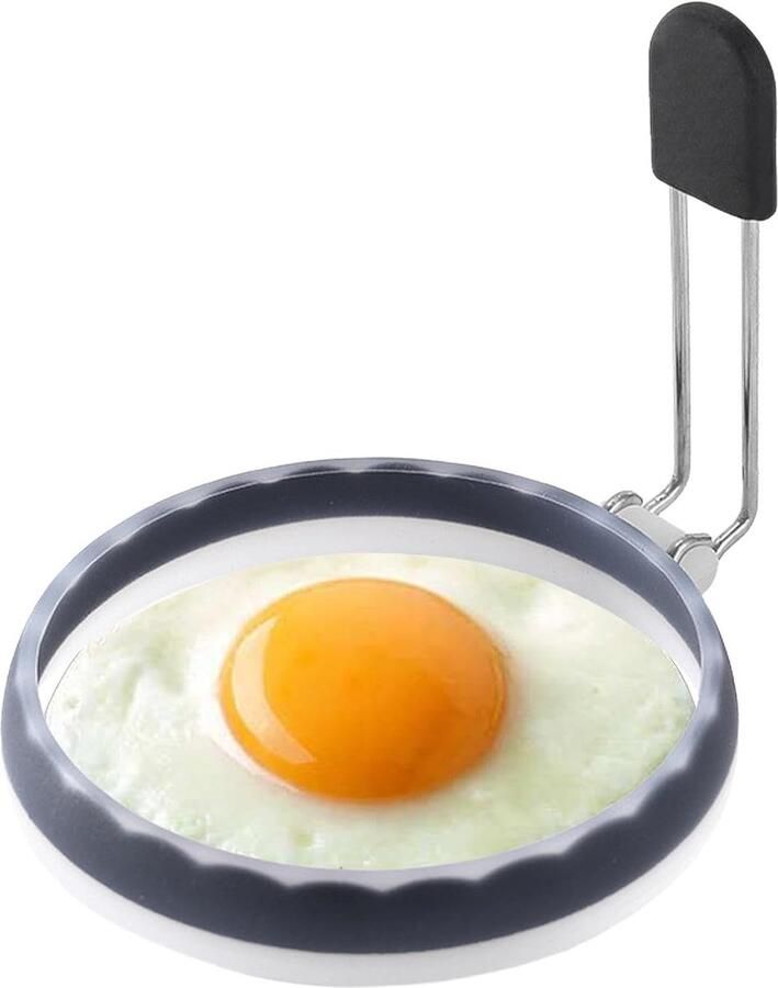 Siliconen Ei Ring Pannenkoekenmal Keuken Ontbijt Maken Niet-klevend Ontwerp 10 cm Diameter Zwart