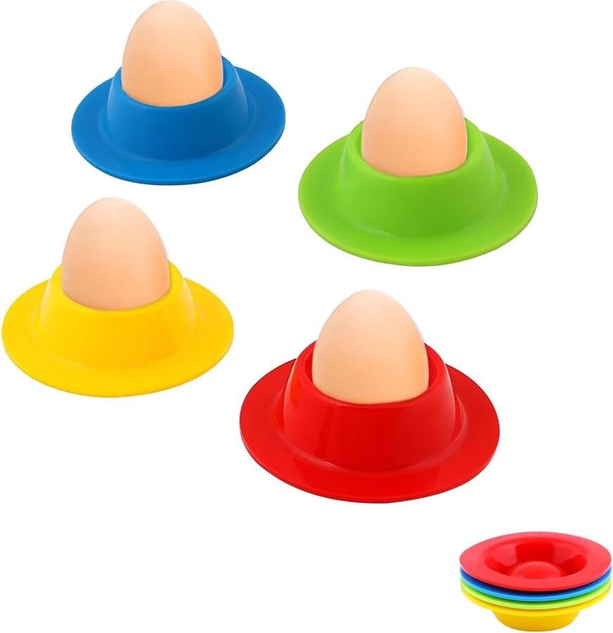 Siliconen Eierdopjes Eierhouders Set Ontbijt Tafel Decoratie Stapelbaar Hittebestendig 335 inch Hoog Multicolor