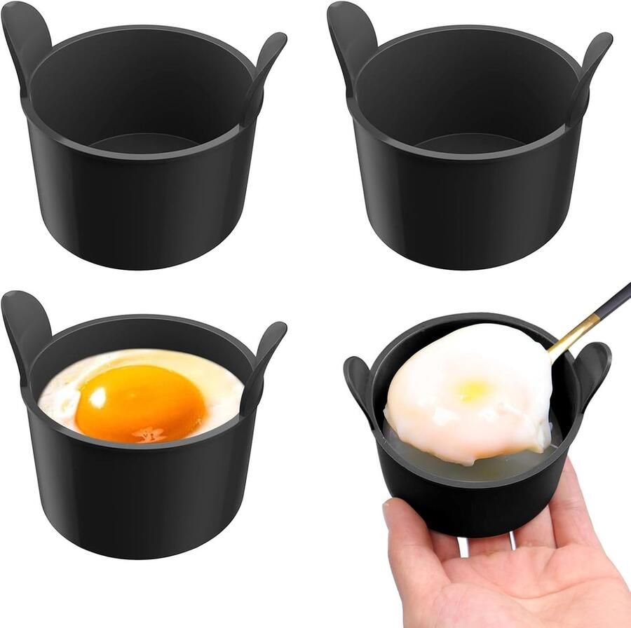 Siliconen Eierdopjes Eierkoker Vorm Ontbijt Bereiden Herbruikbaar Materiaal 7x7x6 cm Zwart en Grijs