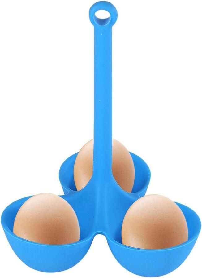 Siliconen eierdopjes Houder gekookte eieren koken Hittebestendig handvat 3 roosters Donkerblauw