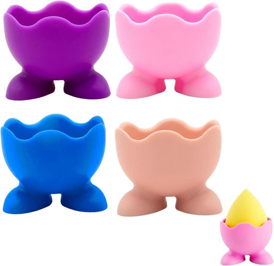 Siliconen eierdopjes Set van vier Ontbijt serveren Valbestendig en onbreekbaar 5 x 4 cm Meerdere kleuren