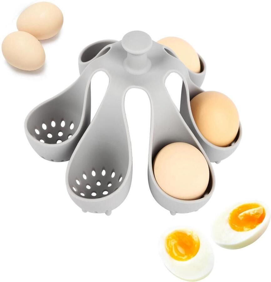 Siliconen eierkoker Geschikt voor 6 eieren Met afvoergaten Keuken eierkoker gadget Geschikt voor zacht- of hardgekookte eieren Eenvoudig Klaar te Maken Speciaal geschikt voor koken