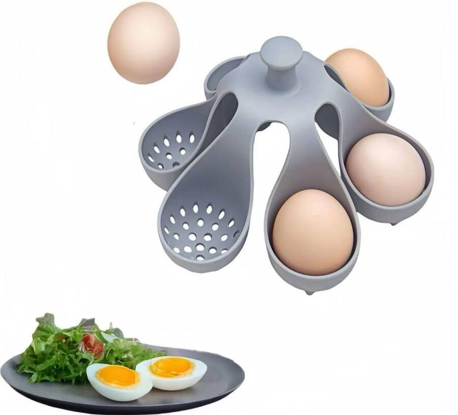Siliconen eierkoker Geschikt voor zacht- of hardgekookte eieren Eierkokerlade Met afvoergaten Opberg- en eierhouder Geschikt voor 6 eieren Keuken eierkoker gadget Handig koken en opbergen in de koelkast Grijs