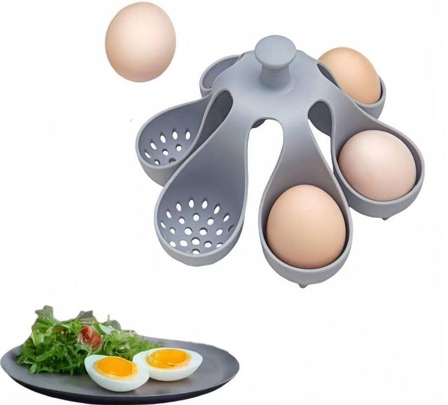 Siliconen eierkoker Geschikt voor zacht- of hardgekookte eieren Eierkokerlade Met afvoergaten Opberg- en eierhouder Geschikt voor 6 eieren Keuken eierkoker gadget Handig koken en opbergen in de koelkast Grijs