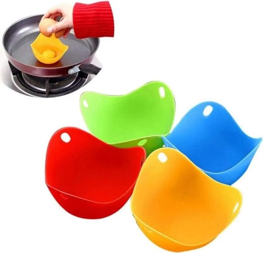 Siliconen eierkokers – Gemakkelijk en perfect gepocheerde eieren zonder stress of geklieder – De set bevat 4 antiaanbakvormpjes voor eenvoudig ontvormen en schoonmaken