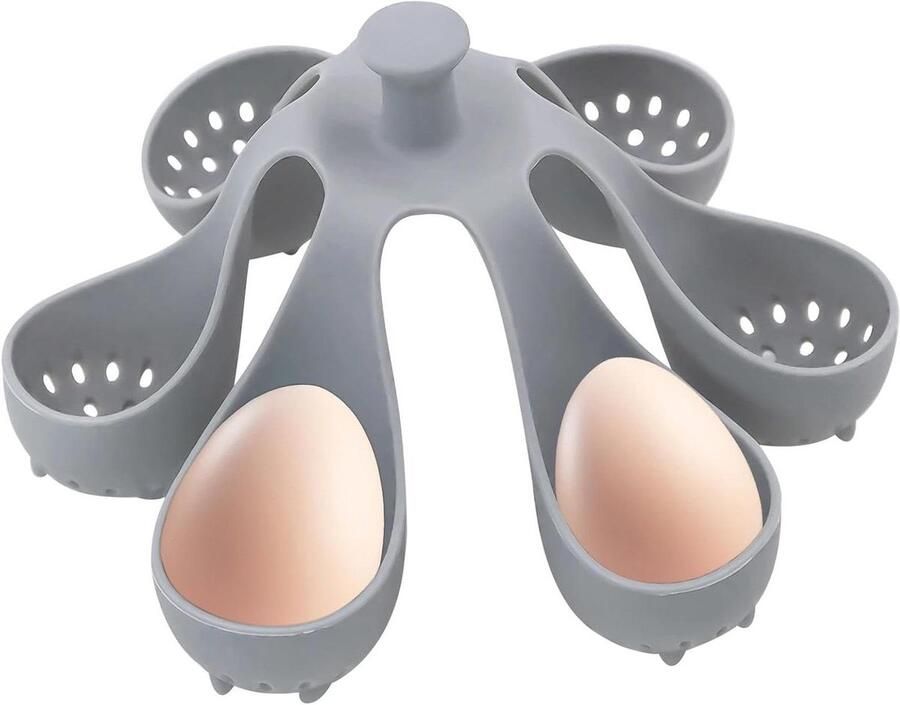 Siliconen eierrek Eierhouder koken Eieren koken Vaatwasserbestendig Voor 6 eieren Grijs