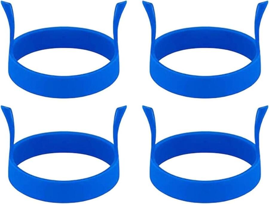 Siliconen eierring Omeletvorm Ontbijt maken Antiaanbaklaag 4 stuks Blauw
