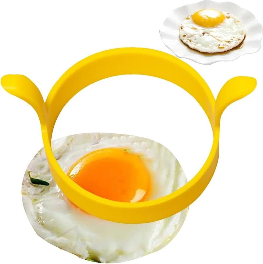 Siliconen Eierring Omeletvorm Pannenkoekenmaker Ontbijt Maken Herbruikbaar Niet-stick 12 x 8 x 6 cm Geel