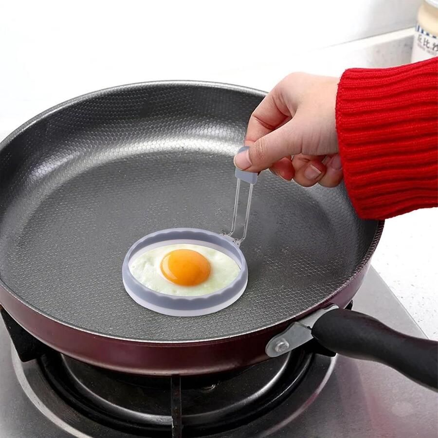 Siliconen Eierring Pannenkoekvorm Omelet Ontbijt Maken Non-stick Coating 10 cm Grijs