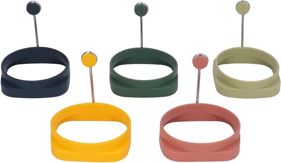Siliconen Eierringen Omeletringen Keukengereedschap Ontbijt Maken Hittebestendig Handvat Set van 5 Veelkleurig