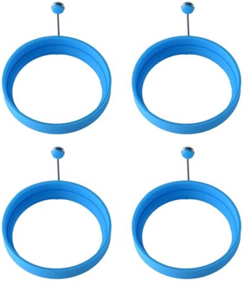 Siliconen Eierringen Pannenkoekvorm Ontbijt Maken Hittebestendig Handvat 4 Stuks Blauw