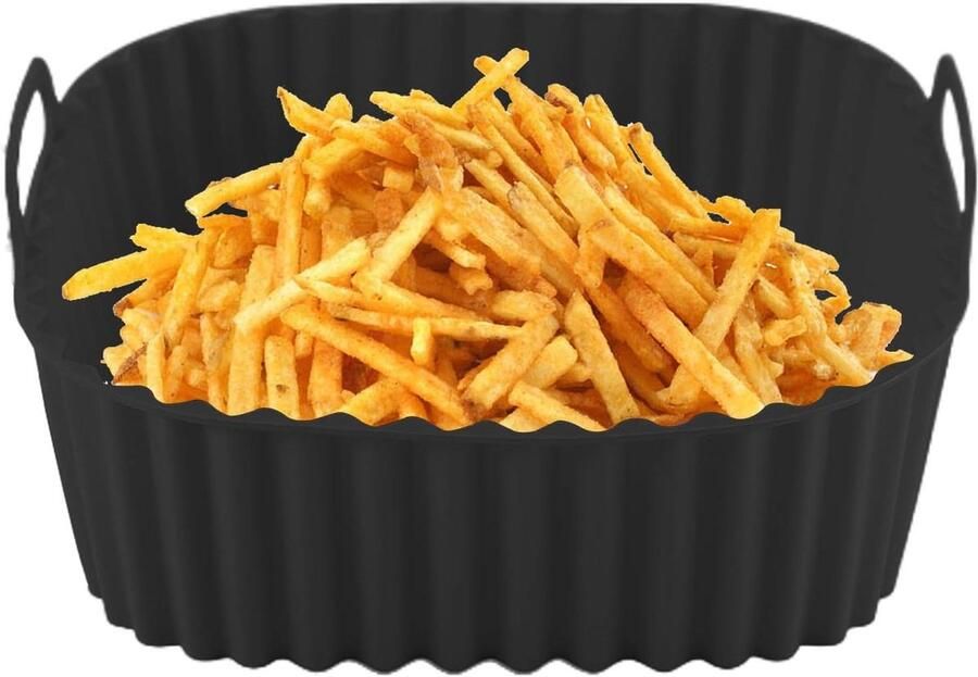 Siliconen friteuse inzet Airfryer mand Bakken en braden Gelijkmatige warmte 21 x 21 cm Zwart
