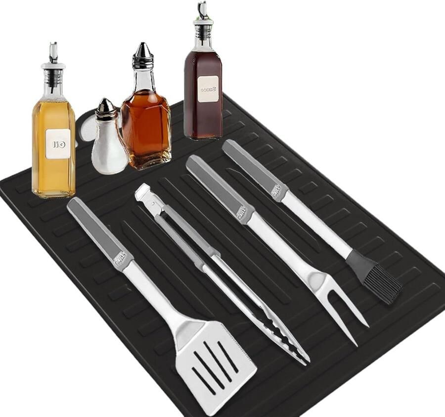 Siliconen Grill Mat Bakplaat Beschermer BBQ Gereedschap Organiseren Antislip Textuur 39.4 x 28.5 cm Zwart