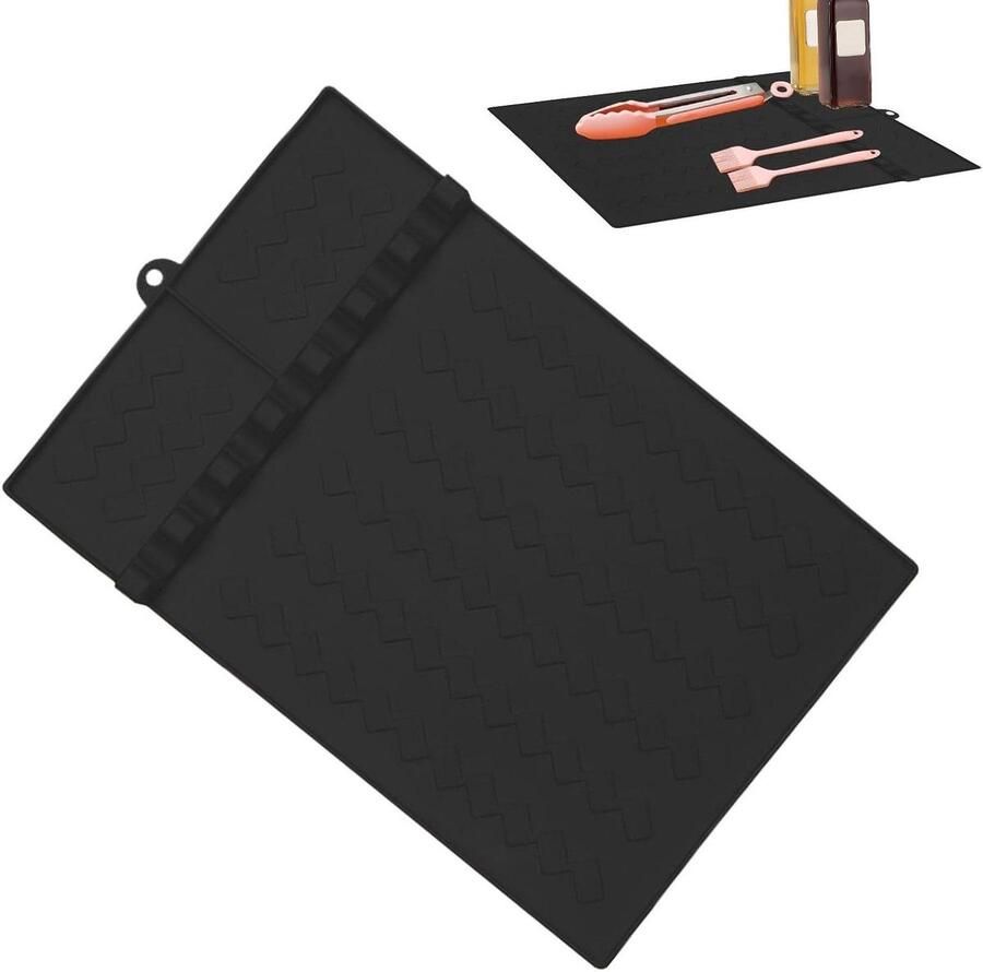Siliconen Grill Mat Gereedschap Pad Zijplank Keuken Organiseren Hittebestendige Houder 26.5 x 41 cm Zwart