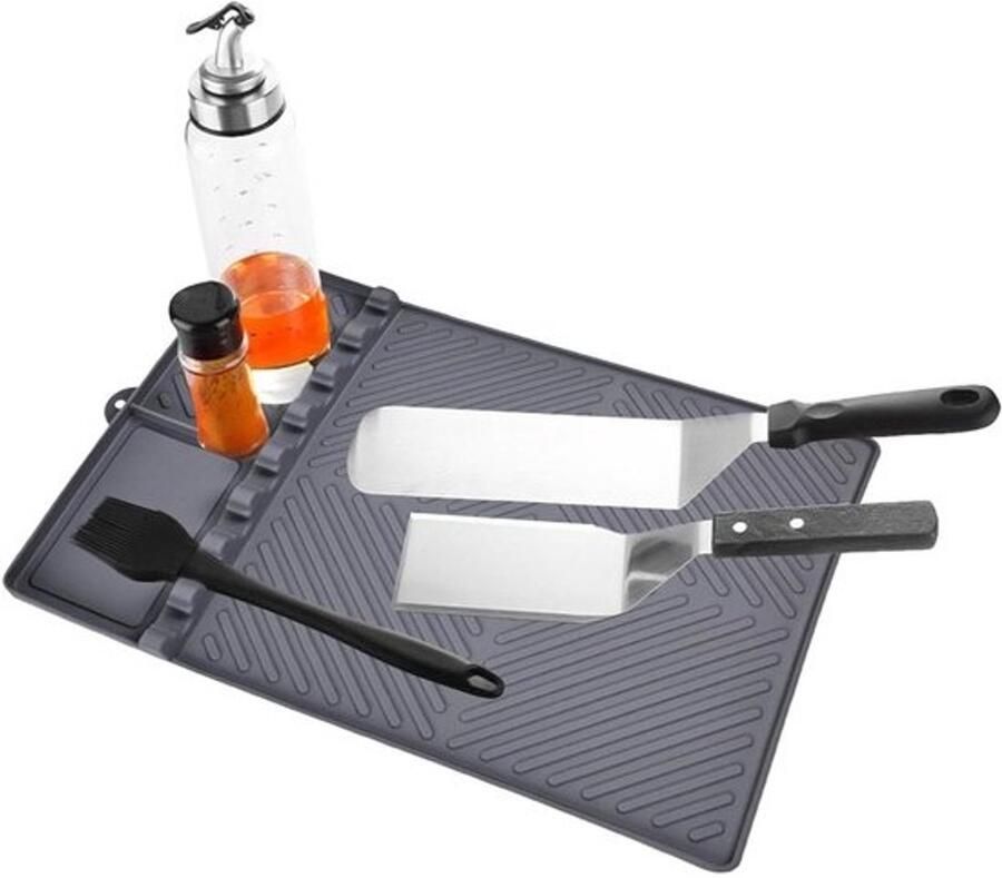 Siliconen Grill Mat Spatel Houder Mat Barbecue Schoonhouden Hittebestendig Ontwerp 40.5 x 29.5 cm Grijs