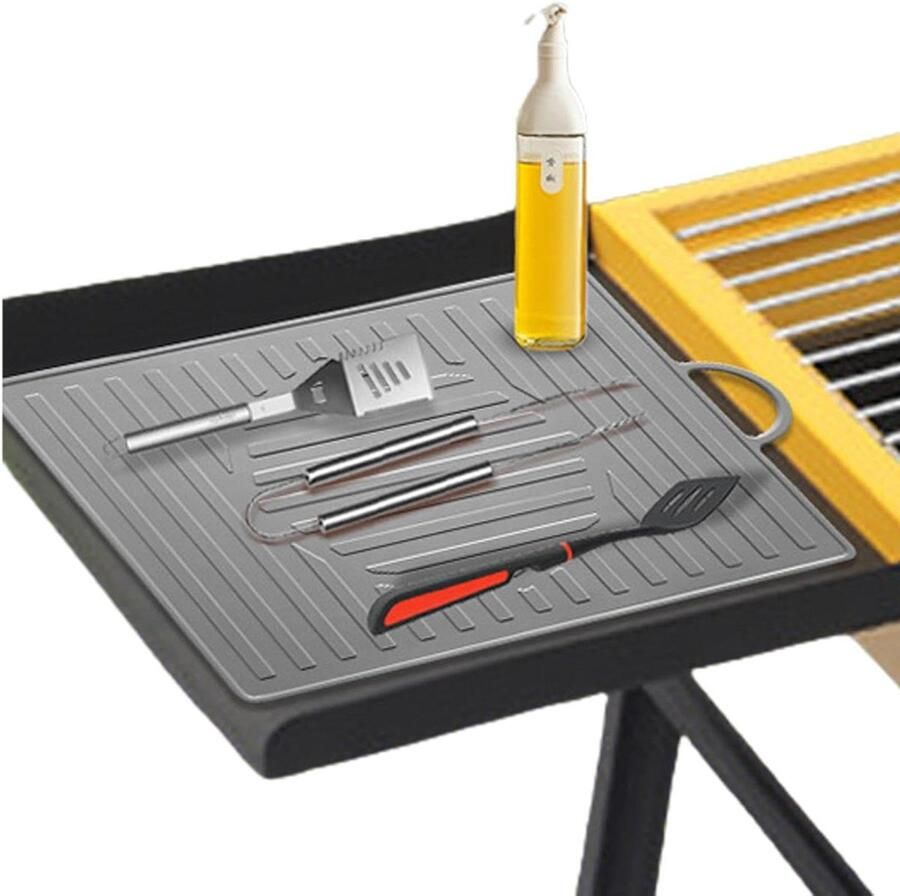 Siliconen Grillmat BBQ Keukengerei Houder Veilig Koken Antislip Textuur 43 x 30 cm Zwart