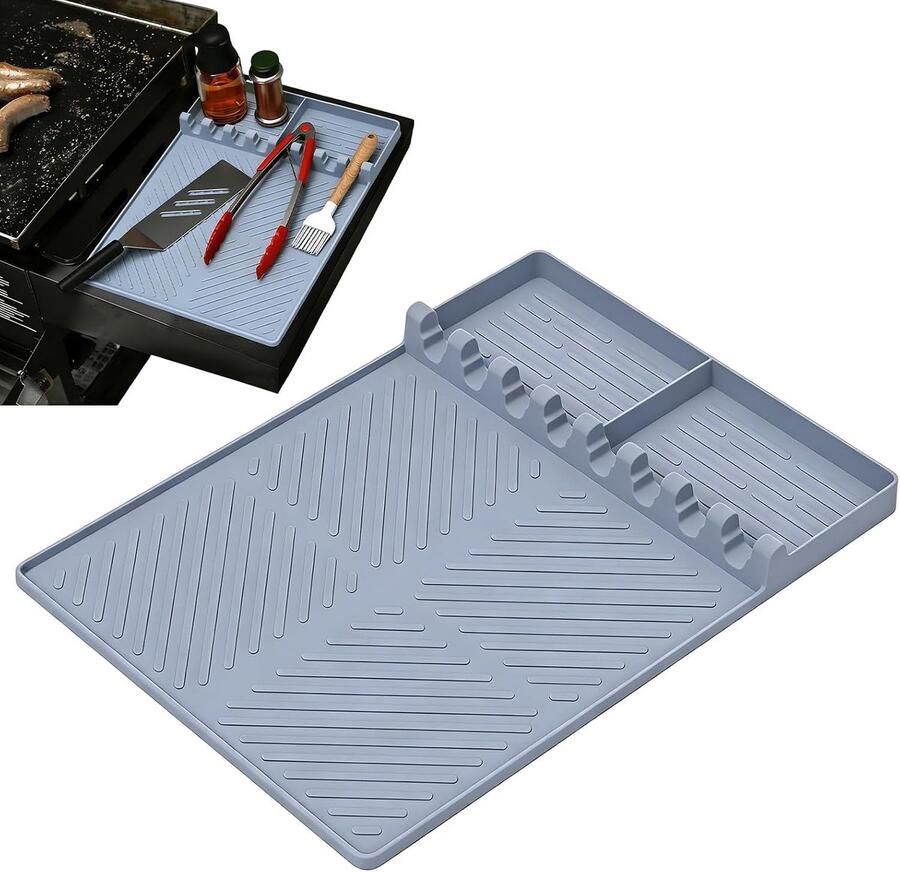 Siliconen Grillmat Grijs 40 5 x 29 5 cm Opvouwbare Antislip BBQ-Onderlegger Voor Grillgereedschap en Specerijen