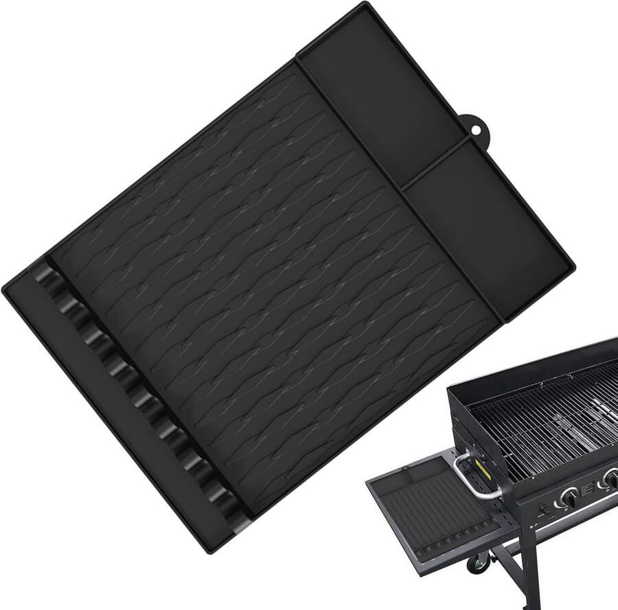 Siliconen Grillmat Hittebestendig Pad Barbecue Beschermen Geïntegreerde Olieafvoer 425 cm Lengte Zwart