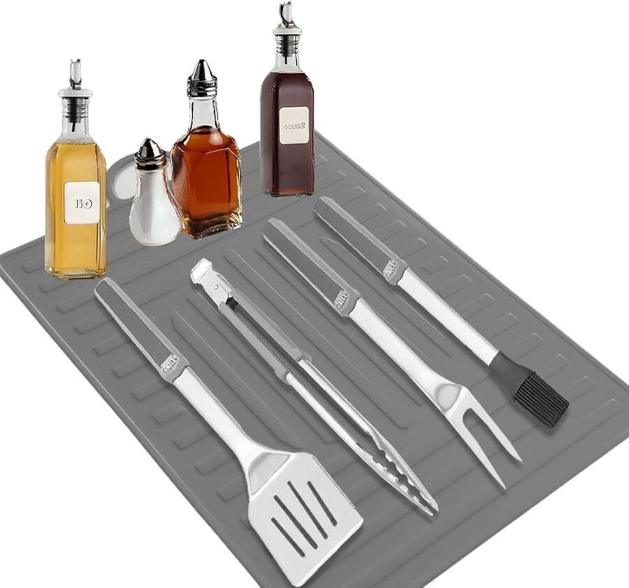 Siliconen Grillmat Keukengerei Houder Veilig Koken Verbeterde Wrijving 43 x 30 cm Zwart