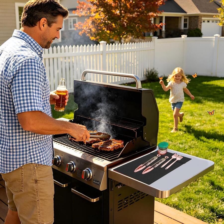 Siliconen Grillmat Spatelhouder Keuken Koken en Bakken Hittebestendig Werkgebied 26.5 x 41 cm Zwart