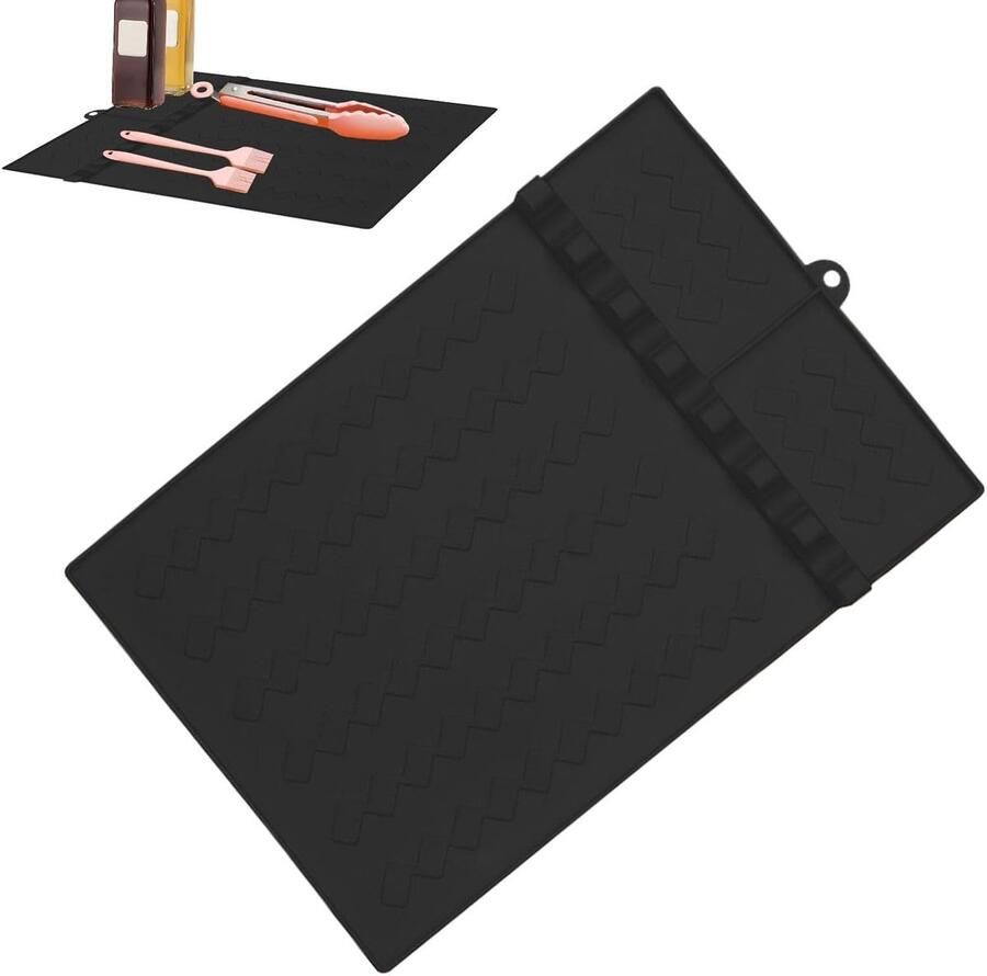 Siliconen Grillmat Spatelhouder Pad Aanrecht Grillen Hittebestendig Ontwerp 26.5 x 41 cm Zwart